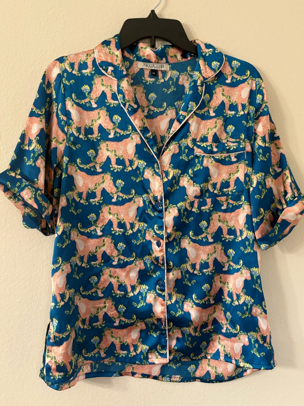 Their Nibs Lion Daisy Pajama Set M Blue Floral Cheetah Print